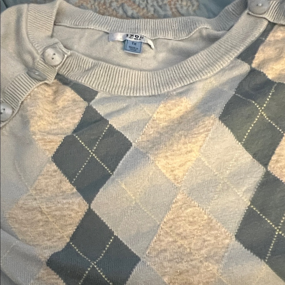 Izod Women’s Blue and Gray Argyle Crewneck Sweater